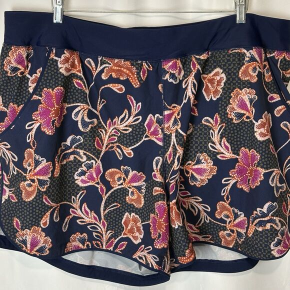 Lands End Swim Shorts Womens Purple Blue Floral 24W Quick Dry Stretch Pockets - Picture 2 of 7